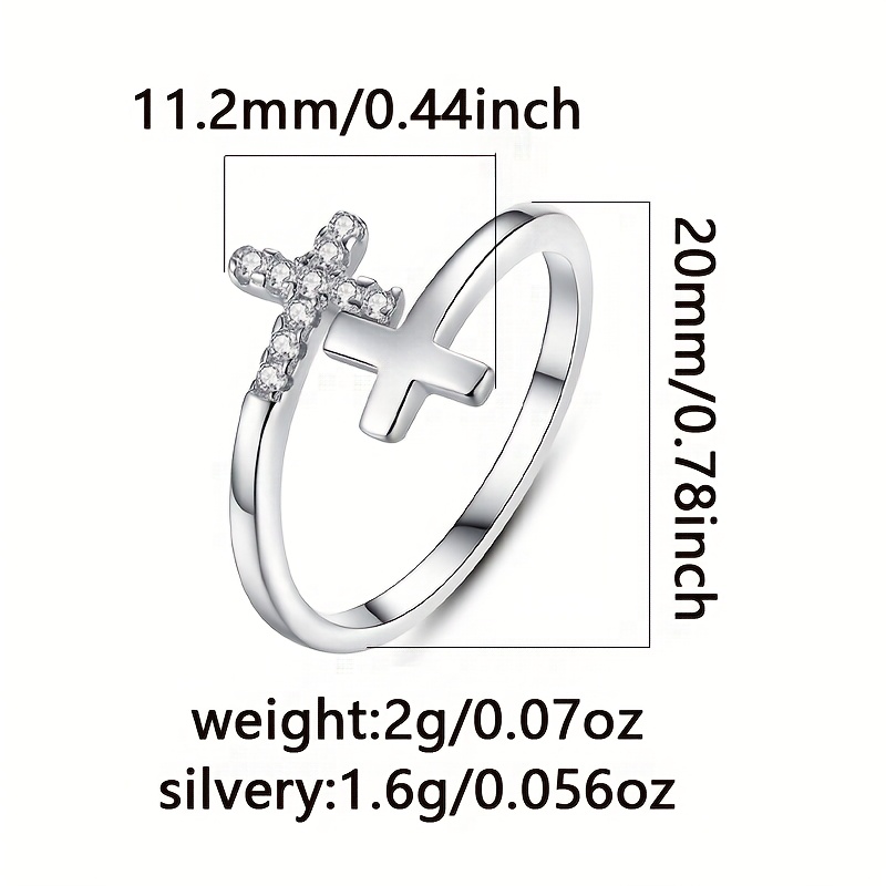 Silver Double Cross Zirconia Women's Adjustable Ring